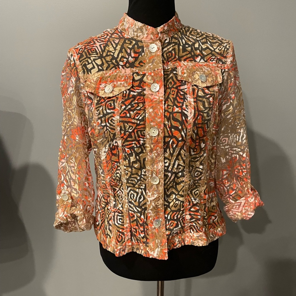 Ruby Rd Mesh Jacket Blouse Multicolor Orange - image 1